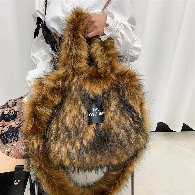 Women Luxury Faux Fur Leather Tote Bag Large Capacity Shoulder Crossbody Handbag