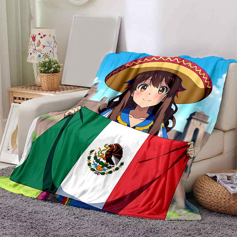 1pc Mexican Culture Celebration Flannel Blanket Soft Warm Throw Blanket for Bedroom Living Room Bed Travel Camping Picnic Gift. MT71501118