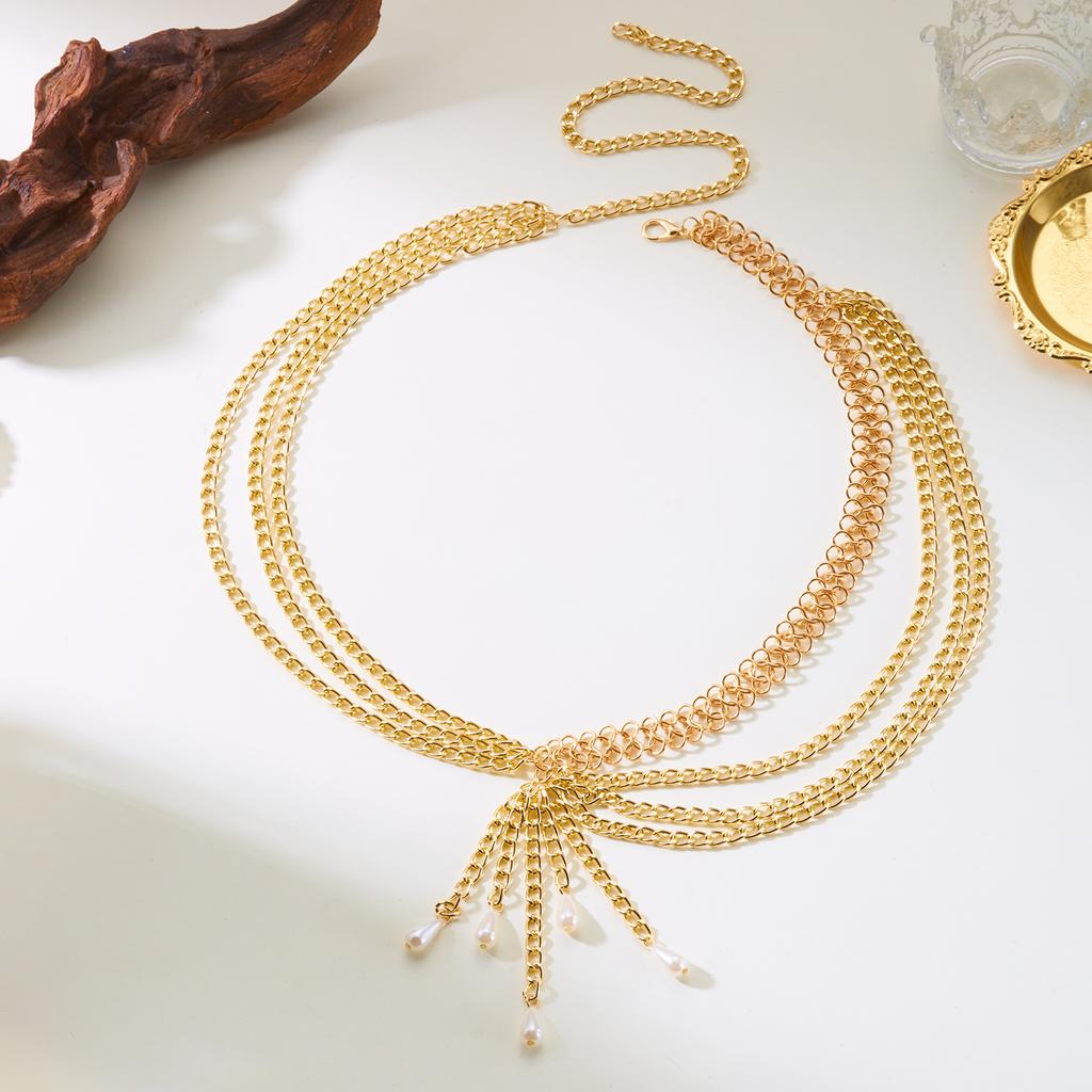 Sexy Multi-layer Imitation Pearl Waist Chain Belt for Women Gold Color Tassel Belly Chains Summer Beach Bikini Body Jewelry