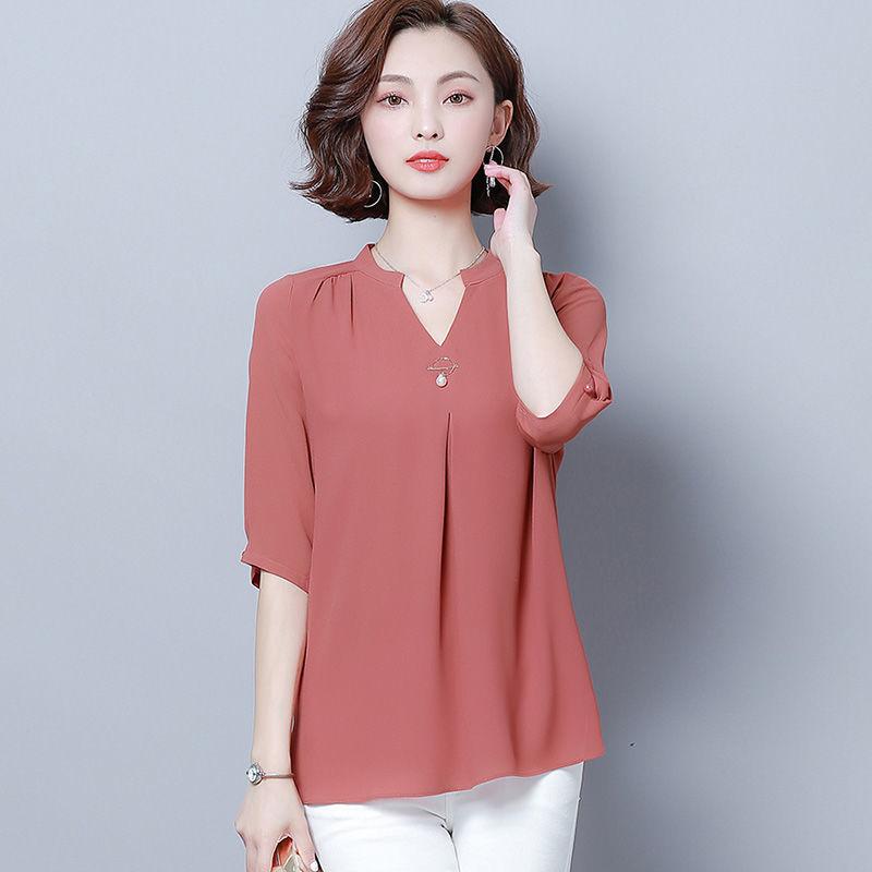 Bluze Cămăși Dama Oversize Stil Primăvară Vară Șifon Dama Casual Mânecă Scurtă Gât în V Stil Lejer Bluse Topuri DF2867