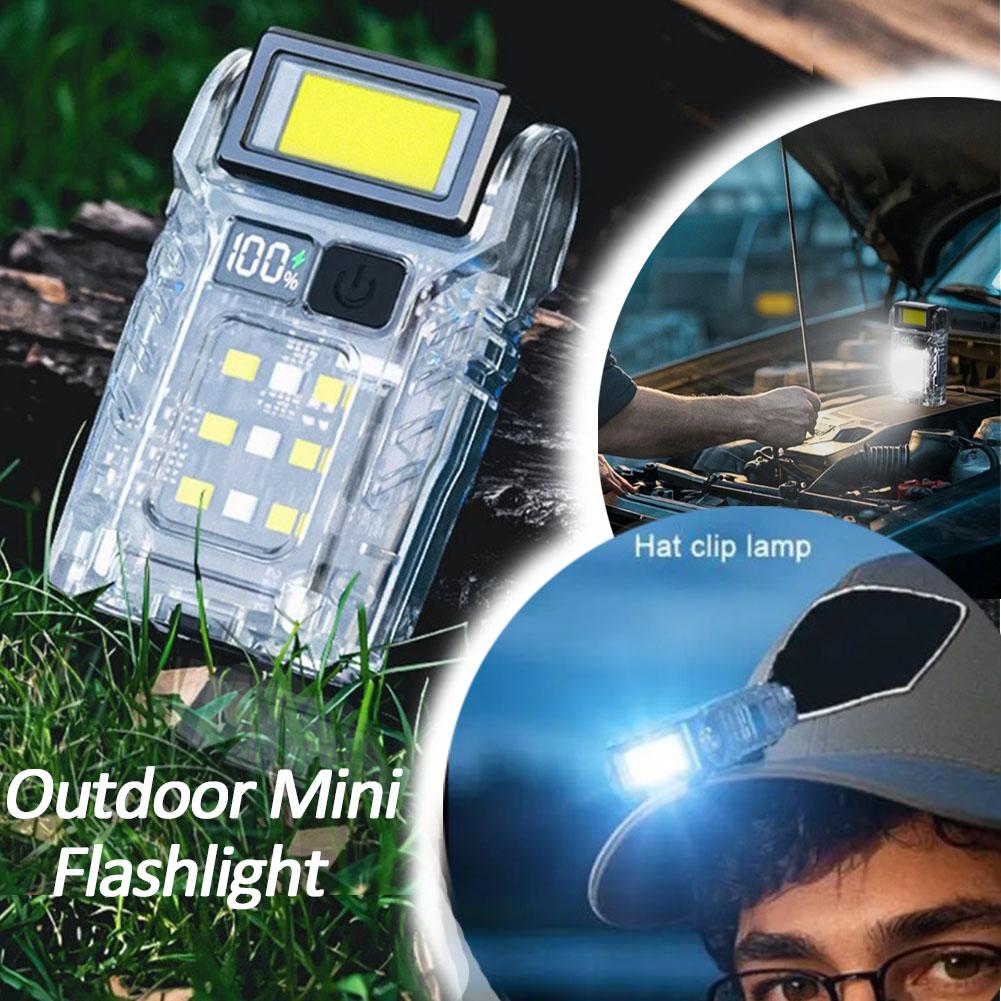 COB+SMD LED Outdoor Mini Flashlight USB-C Rechargeable Portable Torch Lamp Power Display Powerful Flashlight for Night Running
