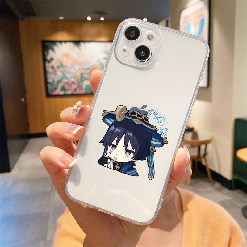 

For iPhone 15 14 13 12 mini 11 Pro Max XS X XR SE 7 8 Plus soft Silicone Clear Cover Kawaii Cartoon Genshin Impact Phone Case iPhone 13