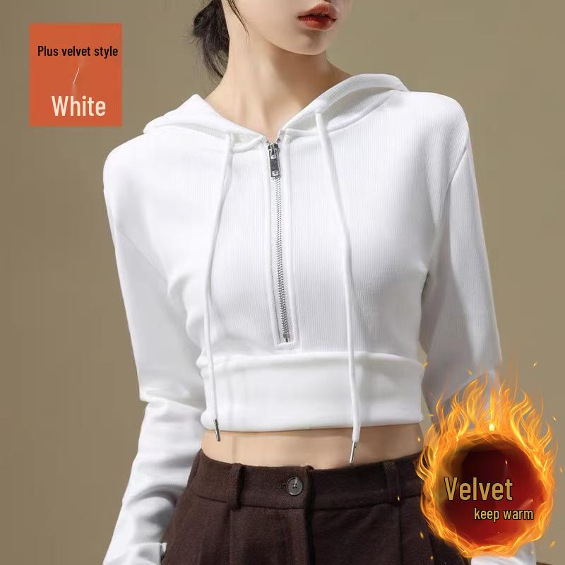 Women's Black Half-Zip Fleece Hoodie - Thickened Base Layer for Autumn/Winter 2025