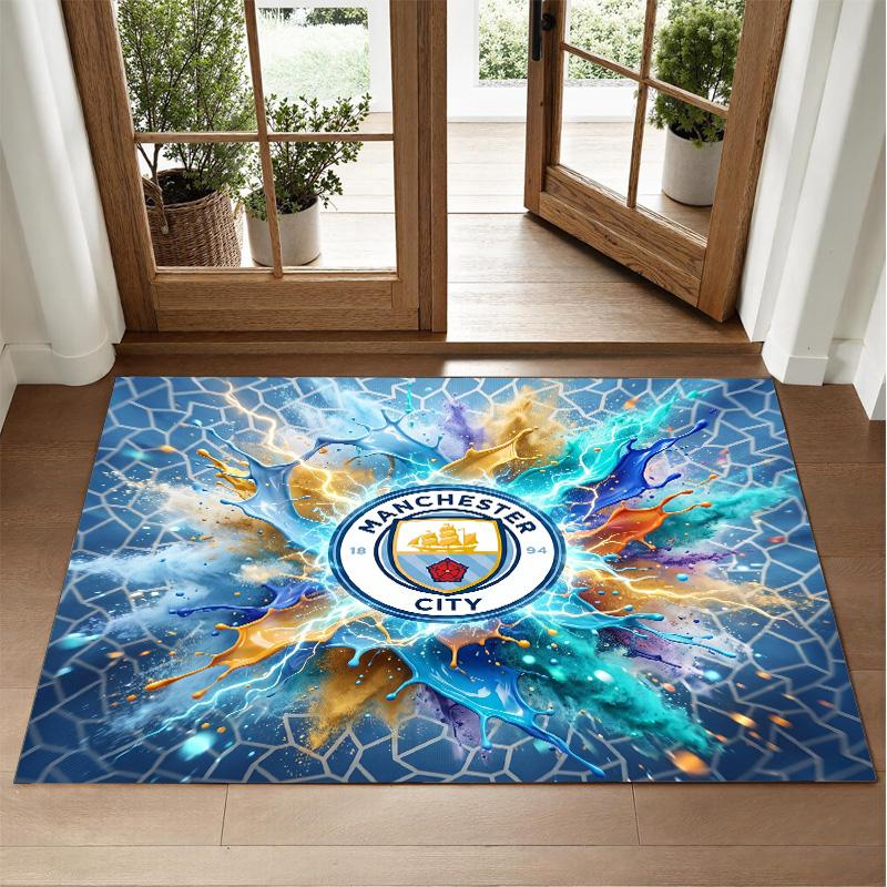 Manchester City Design Crystal Velvet Rug Soft Decorative Mat for Bedroom Entrance