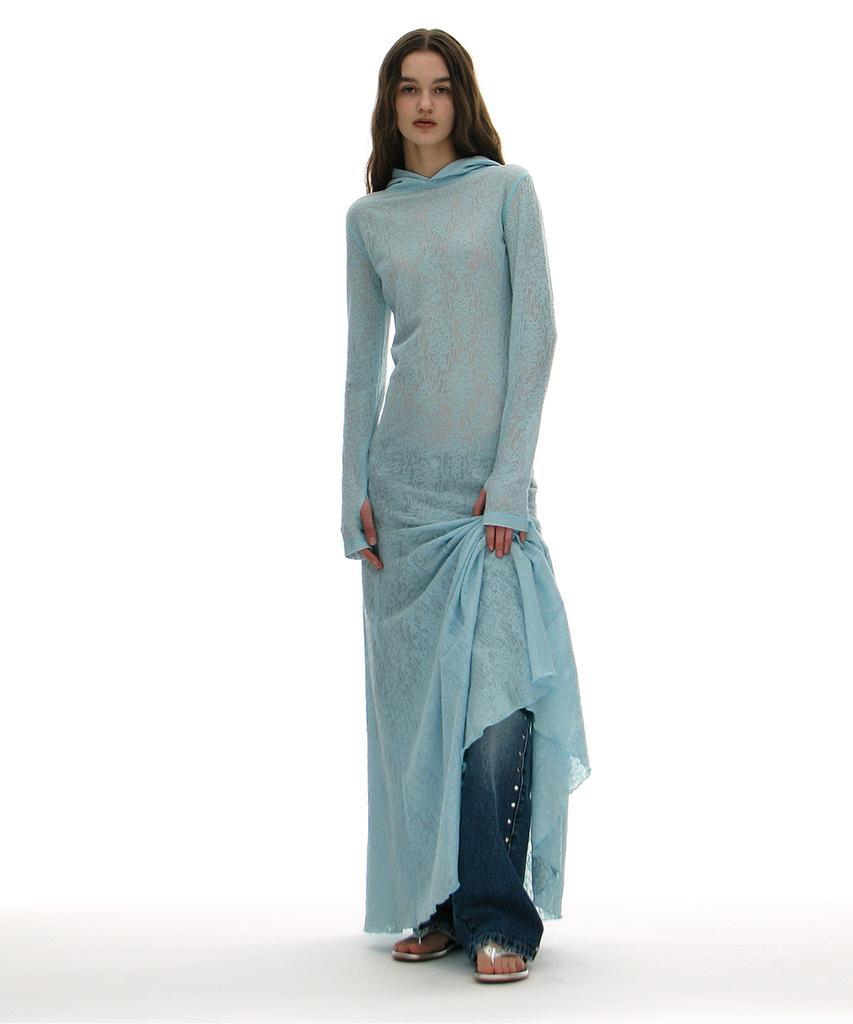 Partimento Woman Sheer Lace Jersey Hoodie Dress_Sky