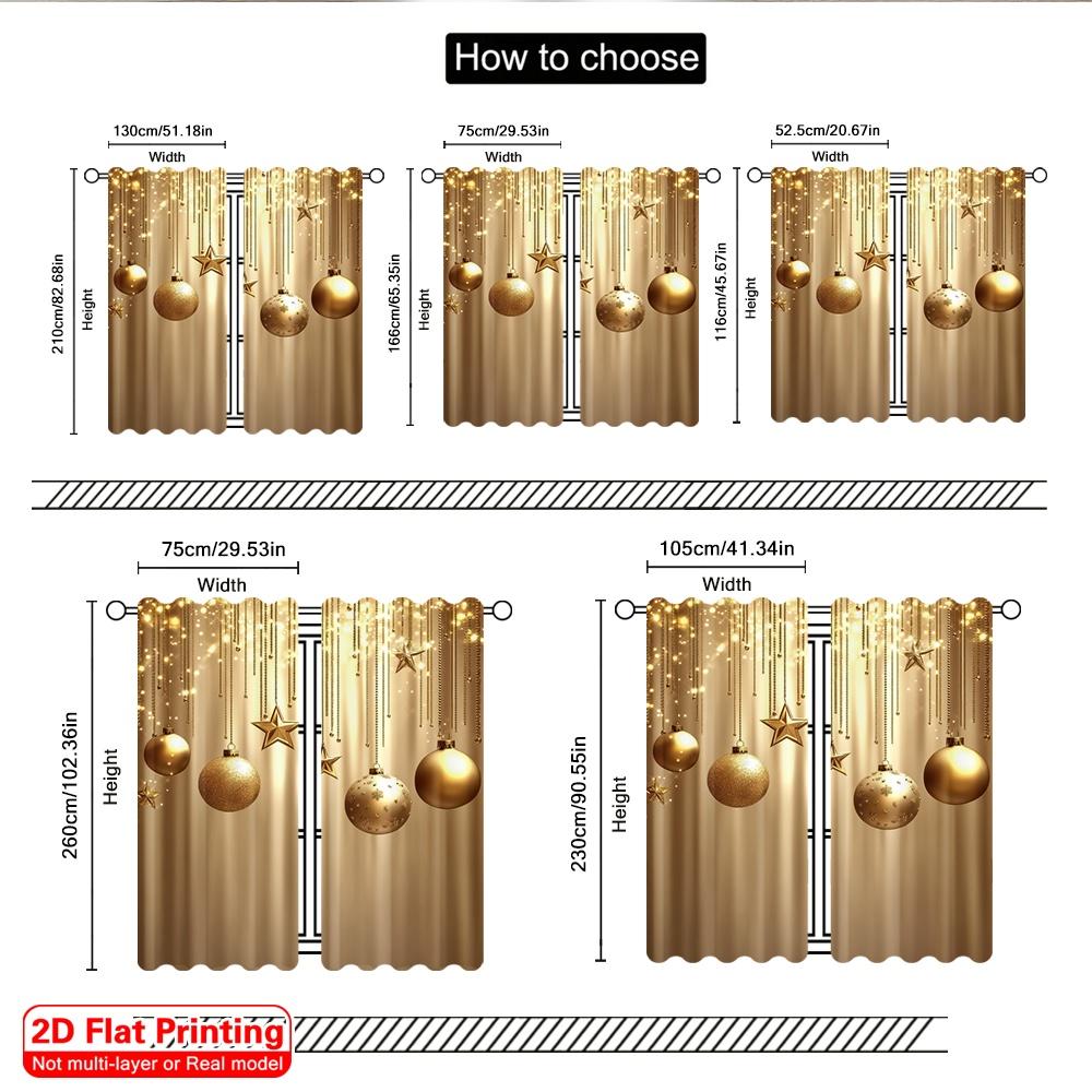 2D Flat Printing 2Pcs Christmas Window Curtains Ball And Stars Pattern Rod Pocket Design For Bedroom Living Room Office Decor