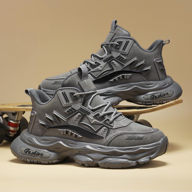 

Fashion autumn and winter new leather high-top thick-soled versatile men s sports shoes warm men s casual shoes 44 серый