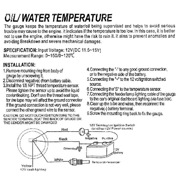 Black car oil temperature gauge 2 "52mm 50-150 ℃ oil temperature gauge red LED luminous needle