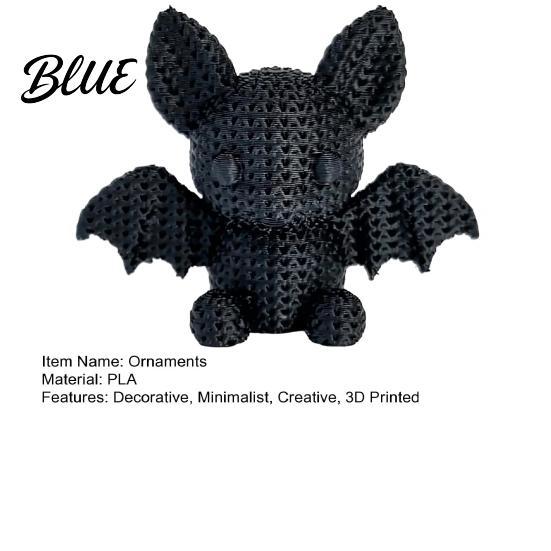 Small Resin Craft Sculptures 3D Printed Bat Figurine with Knitted Texture Cartoon Halloween Decoration Matte Black Cute Animal Statue for Desk Shelf