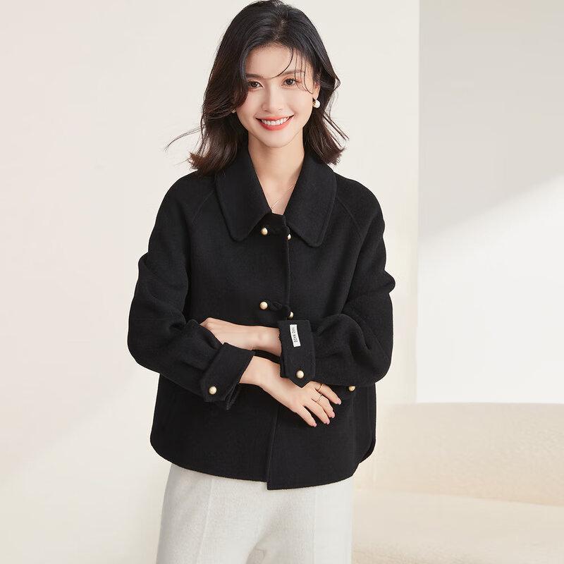 

Golden Chrysanthemum New Chinese Style 100% Merino Wool Double-Faced Winter Coat L