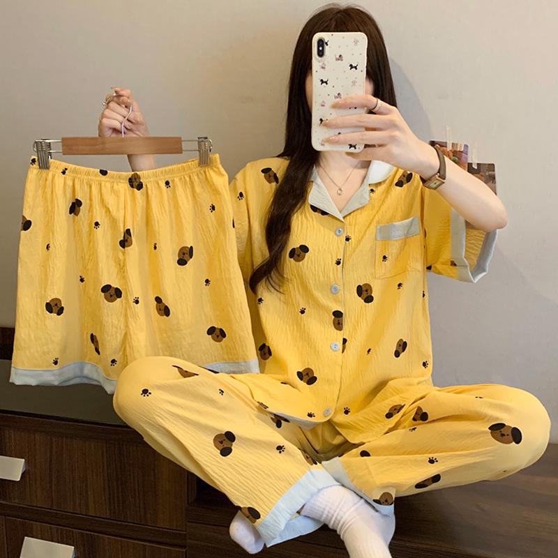 Cloud Cotton Cartoon Pony Pajamas: Women's 2026 Summer Three-Piece Set, Short Sleeve, Fun & Cute Homewear