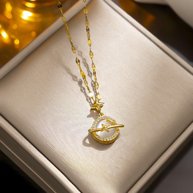 

Ожерелье-планета из титановой стали с камнем «кошачий глаз» - Роскошная цепочка для ключицы для женщин