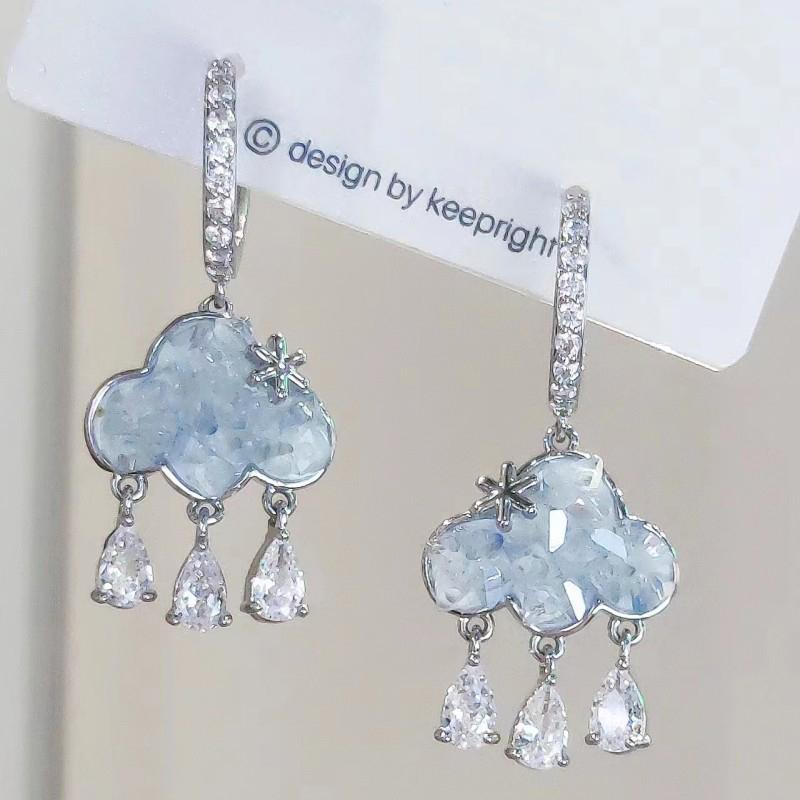 1Pair Cute Cloud Earrings Blue Rain Cloud Drop Earring Aesthetic Kawaii Zircon Ear Buckle Earring Year Jewelry Gift
