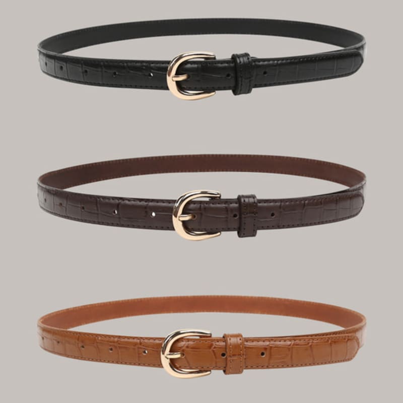 

L’oiE Crocodile Cow Leather Belt in 3 Colors L278 BLACK _ FREE
