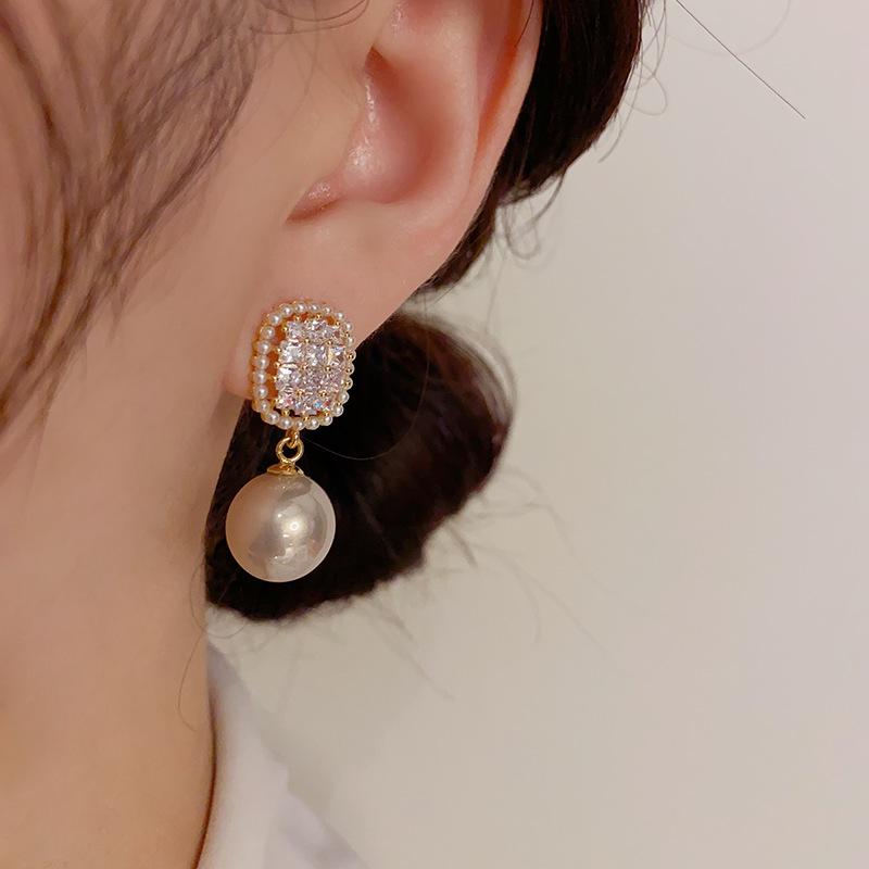 Fashion Delicate Korean Style Zircon Pearl Drop Earrings For Women
