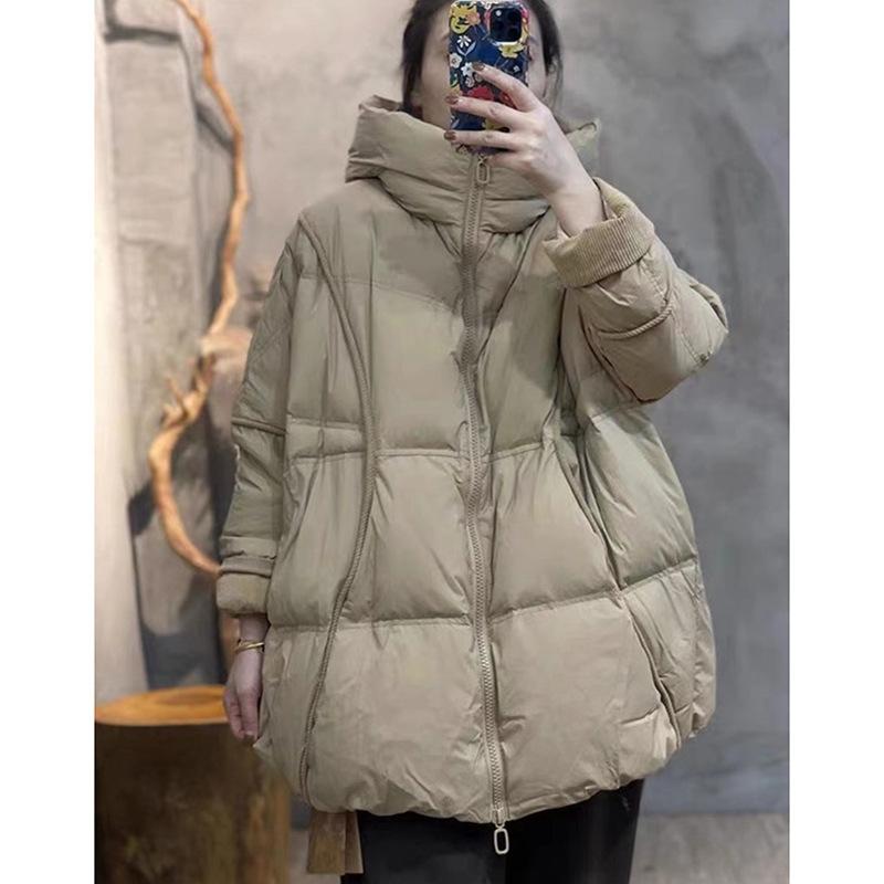 Winter Women White Duck Down Jacket Hooded Warm Oversize Puffer Coat Female Casual Loose Parka Pocket Outerwear