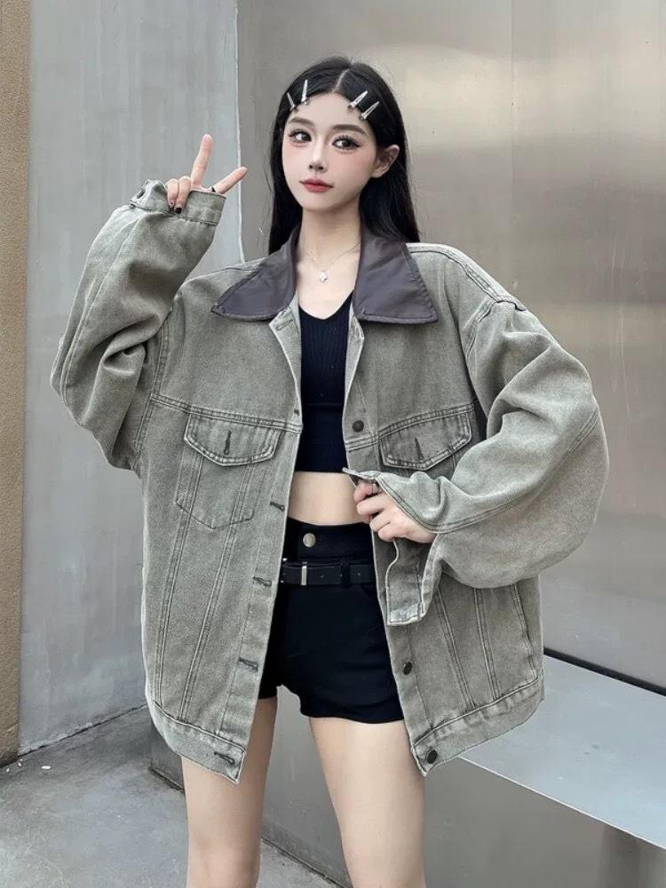 Damen Herbst 2025 Retro Jeansjacke - High-End Polokragen, Lockerer BF-Stil, Langärmlig