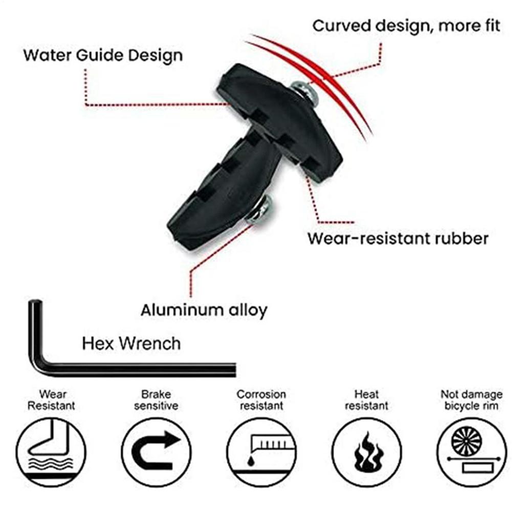 Bike Brake Pads Bicycle Brake Pads Replacement V Braking Block Parts Components Stop Accessories With Wrench For Exercise Adults