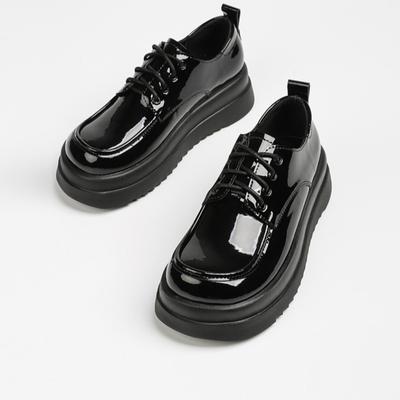 Mocassini da Donna Autunno Nuovi Stringati Stile Britannico Retrò con Zeppa Platform Casual Scarpe in Pelle Scarpe Singole Nere