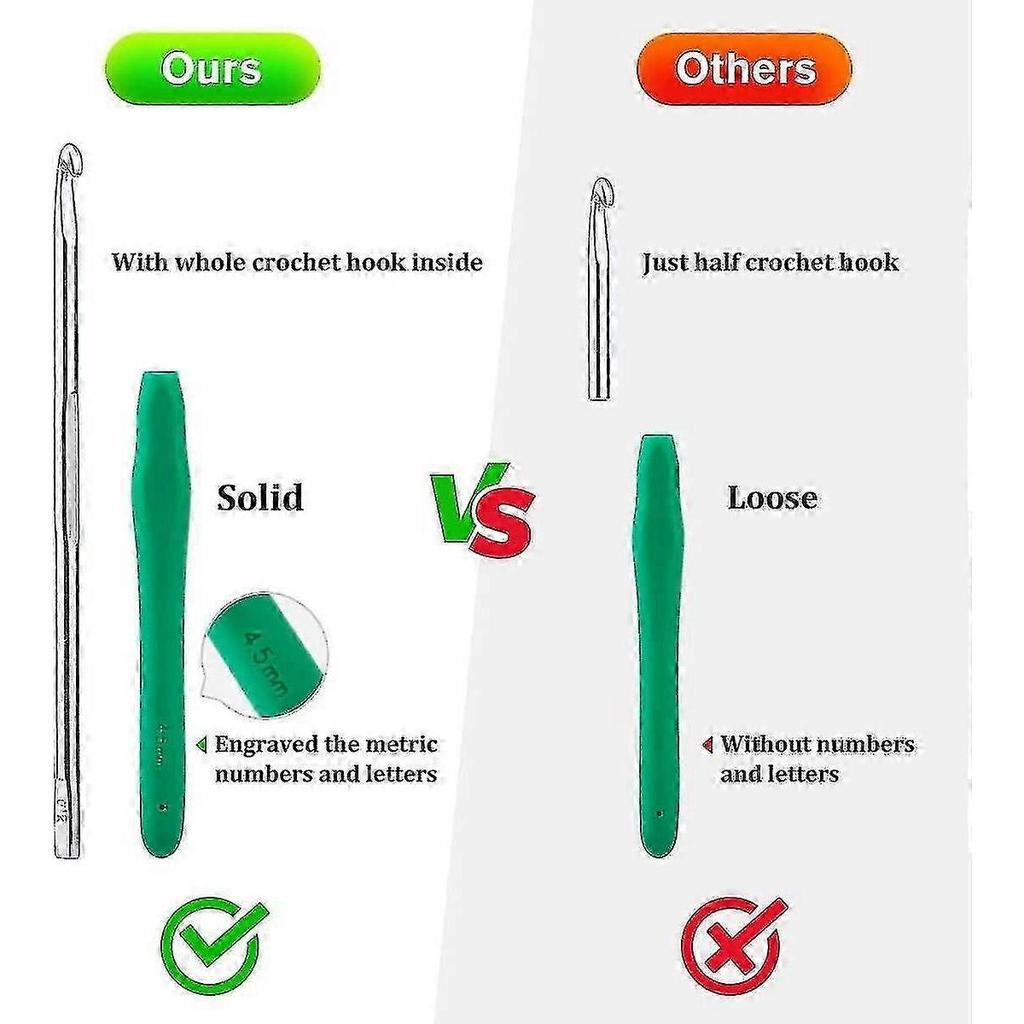 Colorful Crochet Hook Set with Ergonomic, Soft Rubber Handles for Comfortable Handling; a Household Crochet Tool Set with a Carrying Case (green).