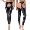 Women Cut Put Underpants Wet Look Thigh-High Tights Suspender Pants Leggings Shiny Leather Long Trousers Club StagePerformance