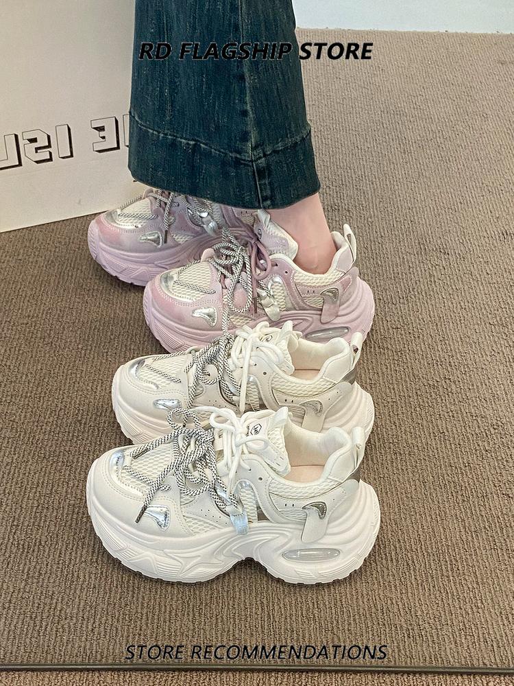 Fashion Shoes Women's Sneakers With Platform Tennis Female Woman-shoes Thick Sole 2025 Trainers Mesh Roses Summer Sneakers Mesh Women's