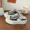 Baotou Slippers Women's Summer Wear 2025 New Canvas Shoes Without Heel Versatile Lazy Half Drag Thick Soles Ins Tide