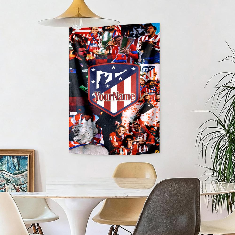 Atletico Madrid Benutzerdefinierte Wanddekoration mit Ihrem Namen Wandteppich Kunst Für Haustiermemorial Geburtstag Hochzeitsfeier Hintergrund Familien Geschenk