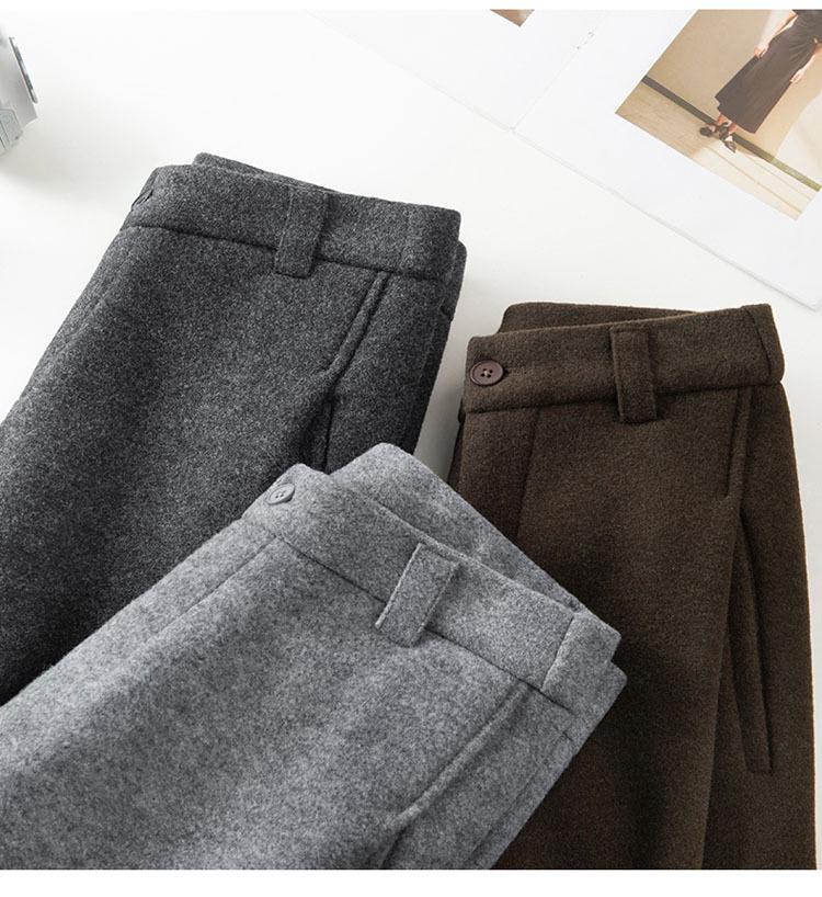 Women's 2025 High-Waist Pleated Wool Scimitar Pants: Autumn/Winter Wide-Leg, Plus Velvet, Warm, Casual, Banana Pants.