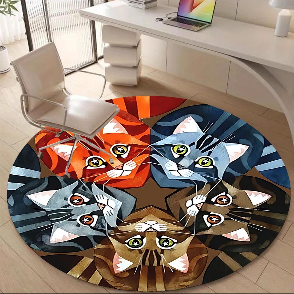 1pc Cat Kaleidoscope Office Round Area Rug, Under Office Chairs Bedroom Living Room Home Decor, Room Deco