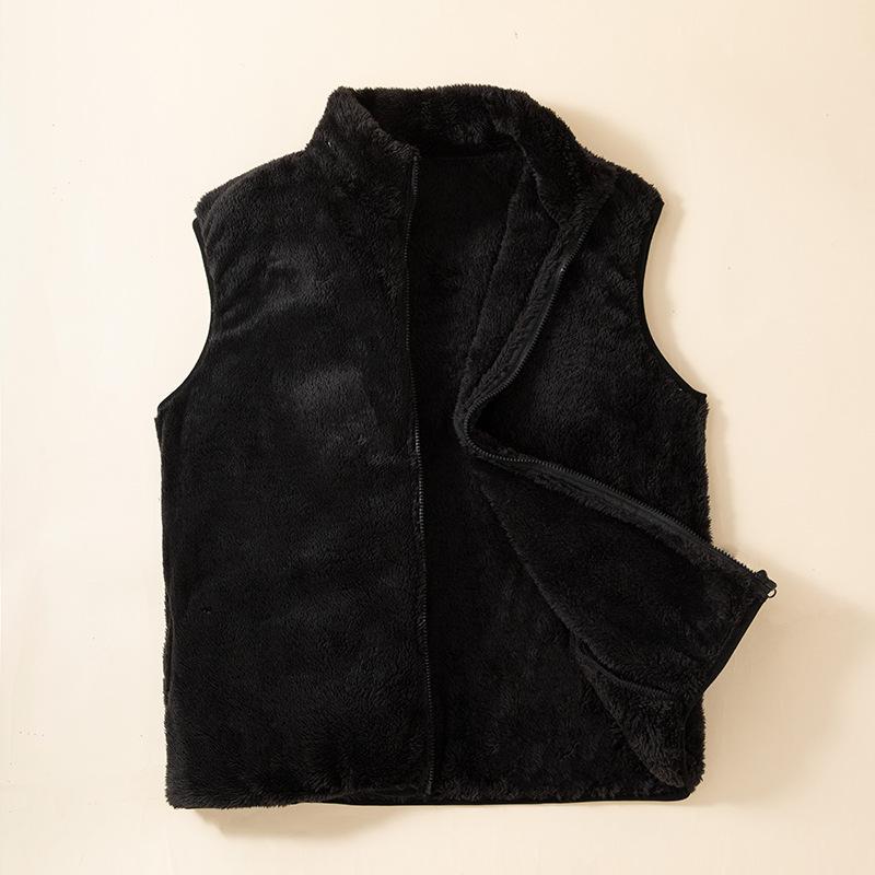 Women's Long Velvet Fce Vest Warm Faionable Svel Coral Velvet Jaet Zipper Closure Regular Length Pure Color