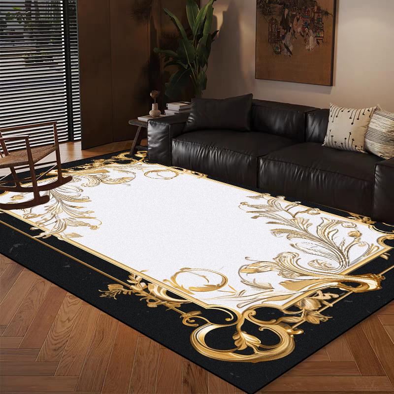 Home Decoration Modern Luxury Large Living Room Antiskid Carpet Soft Bedroom Cloakroom Mats Easy Cleaning Lounge Rug Black Gold