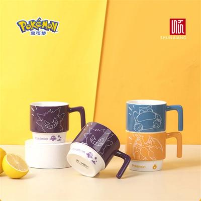SHUNXIANG Kubki ceramiczne Kubki licencyjne Pokémon Snorlax Możliwość układania w stos Kawaii Anime Chłopiec Dziewczynka Śniadanie Mleko Sok Kubek Ceramiczny Kubek do kawy