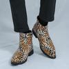 2025 Autumn Leopard Ankle Boots For Man Big Size 46 Pointed Man Dress Shoes Business Casual Men's Leather Boot Botas Para Hombre