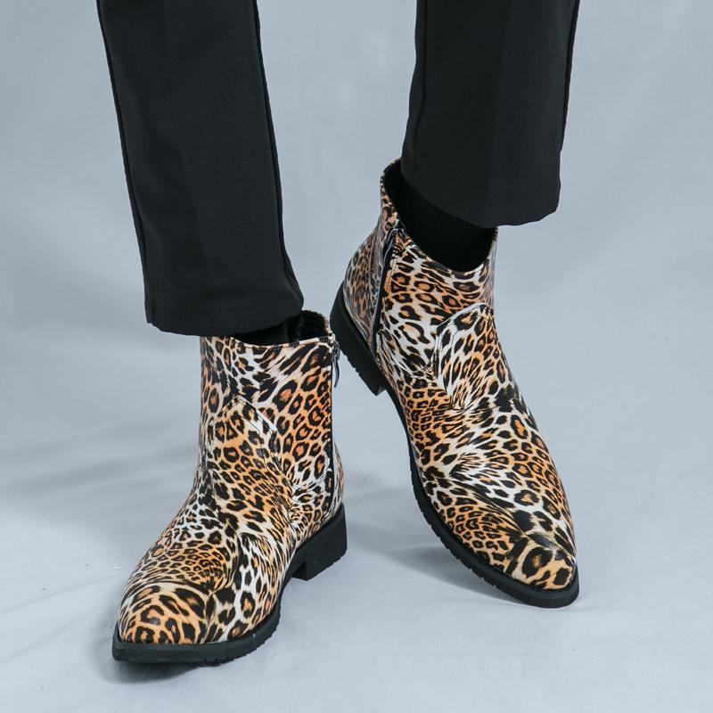 Pánské podzimní kotníkové boty s leopardím vzorem 2025 velká velikost 46 špičaté pánské společenské boty business casual pánské kožené boty botas para hombre