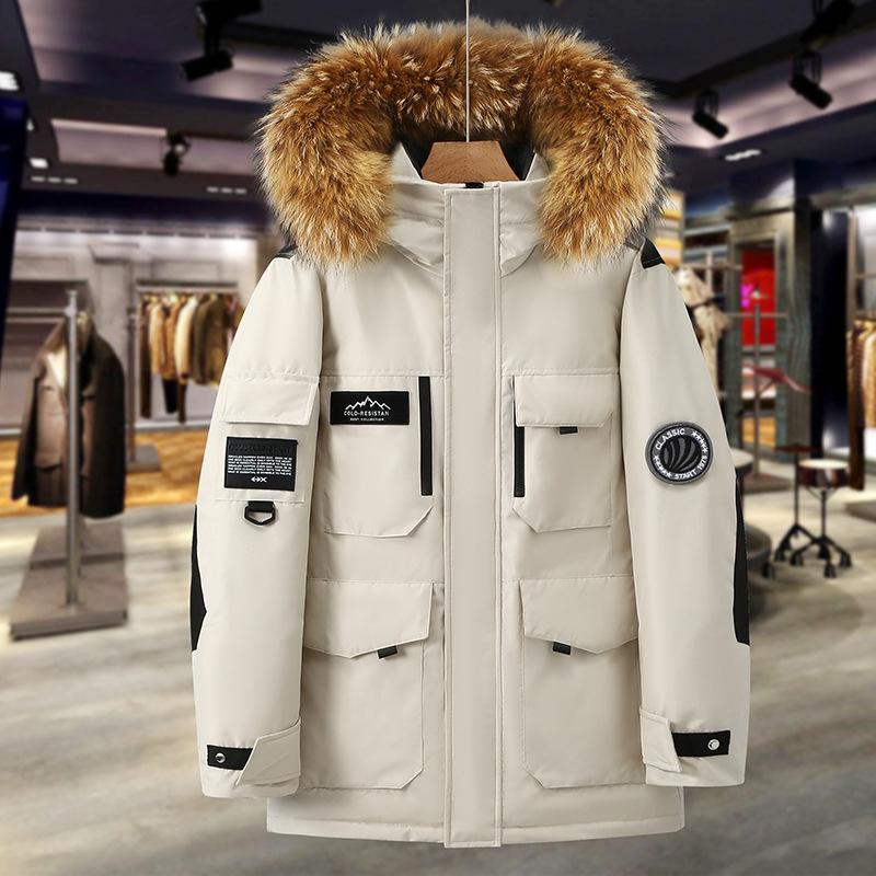 

Winter new tooling men s and women s couple down jackets medium and long thickened version large size loose coat S