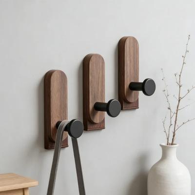 Selbstklebende Wandhaken aus Nussbaumholz zum Aufhängen von Mantel, Handtuch, Kleidung, Decke, Hut, Rucksack, Bademantel, Eingangsbereich, Schlüsselhalter