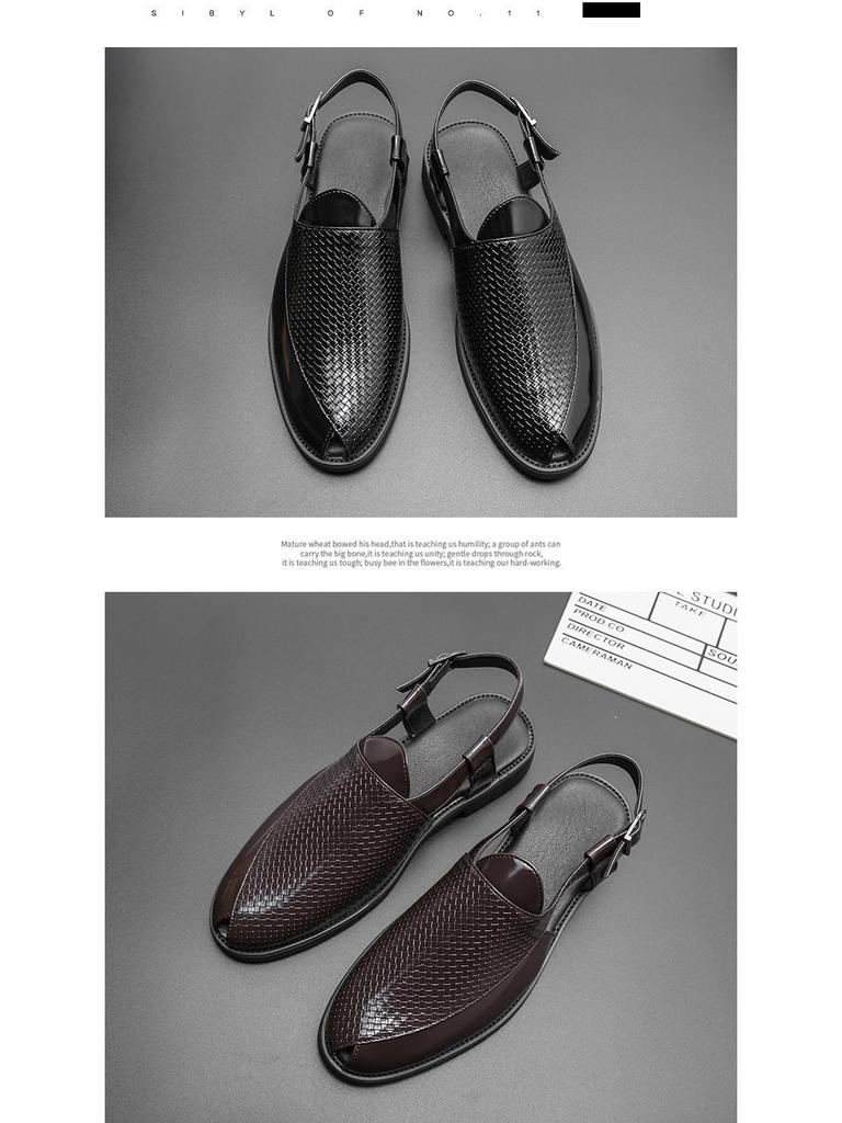 Summer Woven Leather Sandals for Men & Women - Plus Size, Solid Color Outdoor Beach Sandals