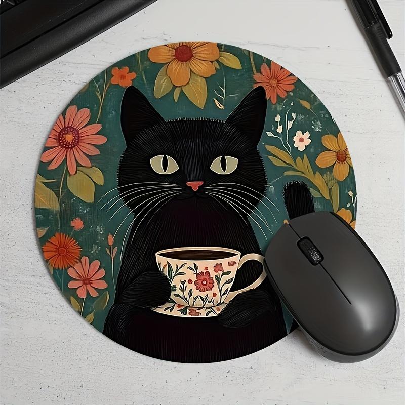 Black Cat Round Mouse Pad Durable Non-Slip Rubber Mat Office Gaming Desk Pad Mouse Mat Setup Desk Accessories Mousepad Carpet