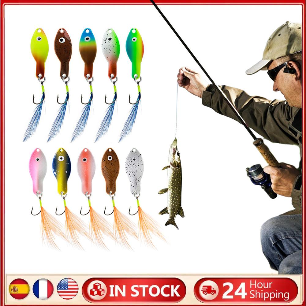 10Pcs Crank Spinner Baits 360 Degree Rotating Sinking Hook Lures Reflective Spinner Spoon Hard Bait for Saltwater Freshwater