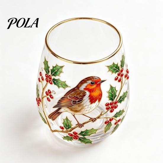 Non-slip Curved Glass Cup, Egg Shape Clear Lead-Free Crystal Enamel Painted Golden Rim Elegant Gilded Vintage Drinking Tumbler, Large Capacity