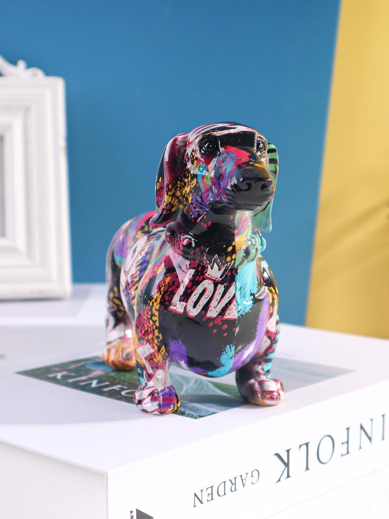 Watercolor Dachshund Sculpture, Resin Animal Figurine, Home Decorative Accessories for Bedroom, Living Room, and Study
