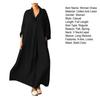 Women Autumn Spring Maxi Dress Pure Color V Neck Long Sleeves Pullover A-line Loose Hem Pleated with Side Pockets Casual Daily Wear
