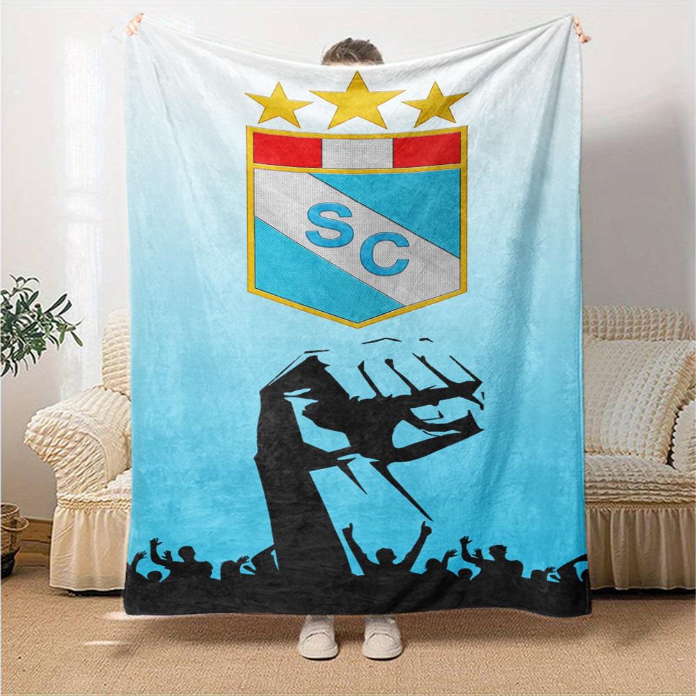Sporting Cristal Football Club Badge Fan Silhouette Print Flannel Blanket Soft Warm Throw Blanket for Sofa Bed Living Room
