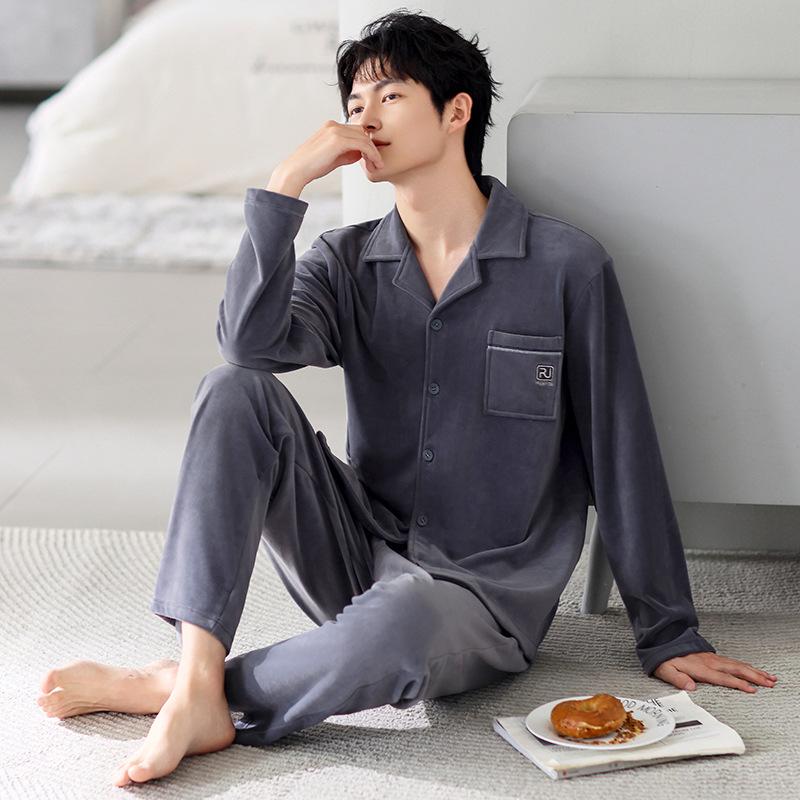 Pajamas Men'S Winter Coral Fleece Men'S Island Fleece Winter Thickened Fleece Men'S Autumn And Winter Loungewear Set