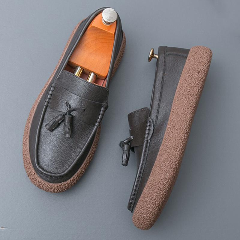 New Black Brown Tassels Loafter Genuine Leather Casual Shoes For Men Designer Formal Wedding Dress Homecoming Footwear