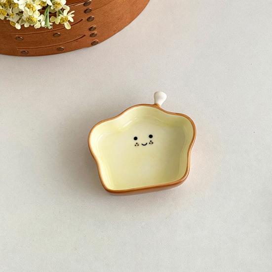 Ceramic Dipping Dish Cute Bread Shape Small Sauce Plate for Sushi Hot Pot Snacks Microwave Dishwasher Safe Snack Plate for Home Party Restaurant