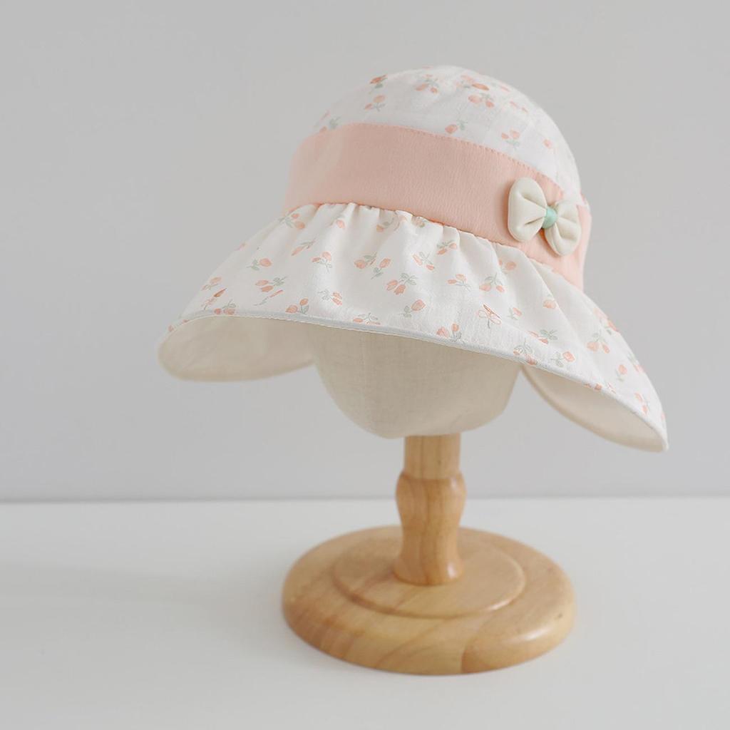 Girls' Floral Bow Wide-Brim Sun Hat - Breathable, Cooling, and Open-Top for Summer Protection