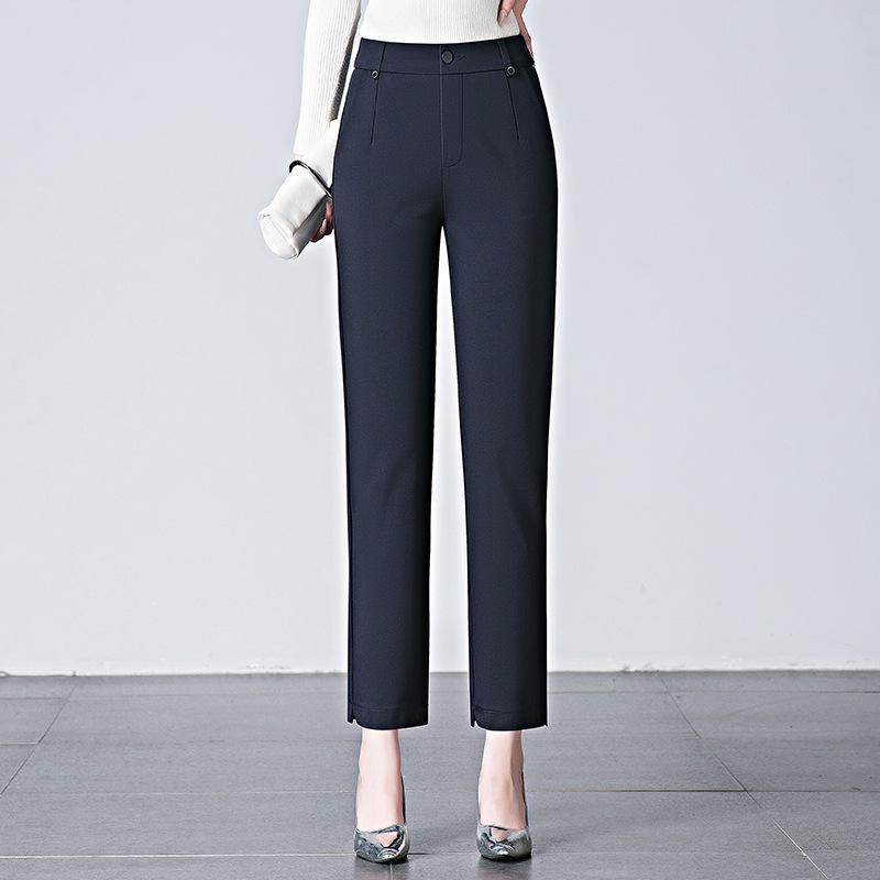 Petite High-Waist Straight-Leg Stretch Pants for Women - Slimming Nine-Point Length, Ideal for Spring and Autumn