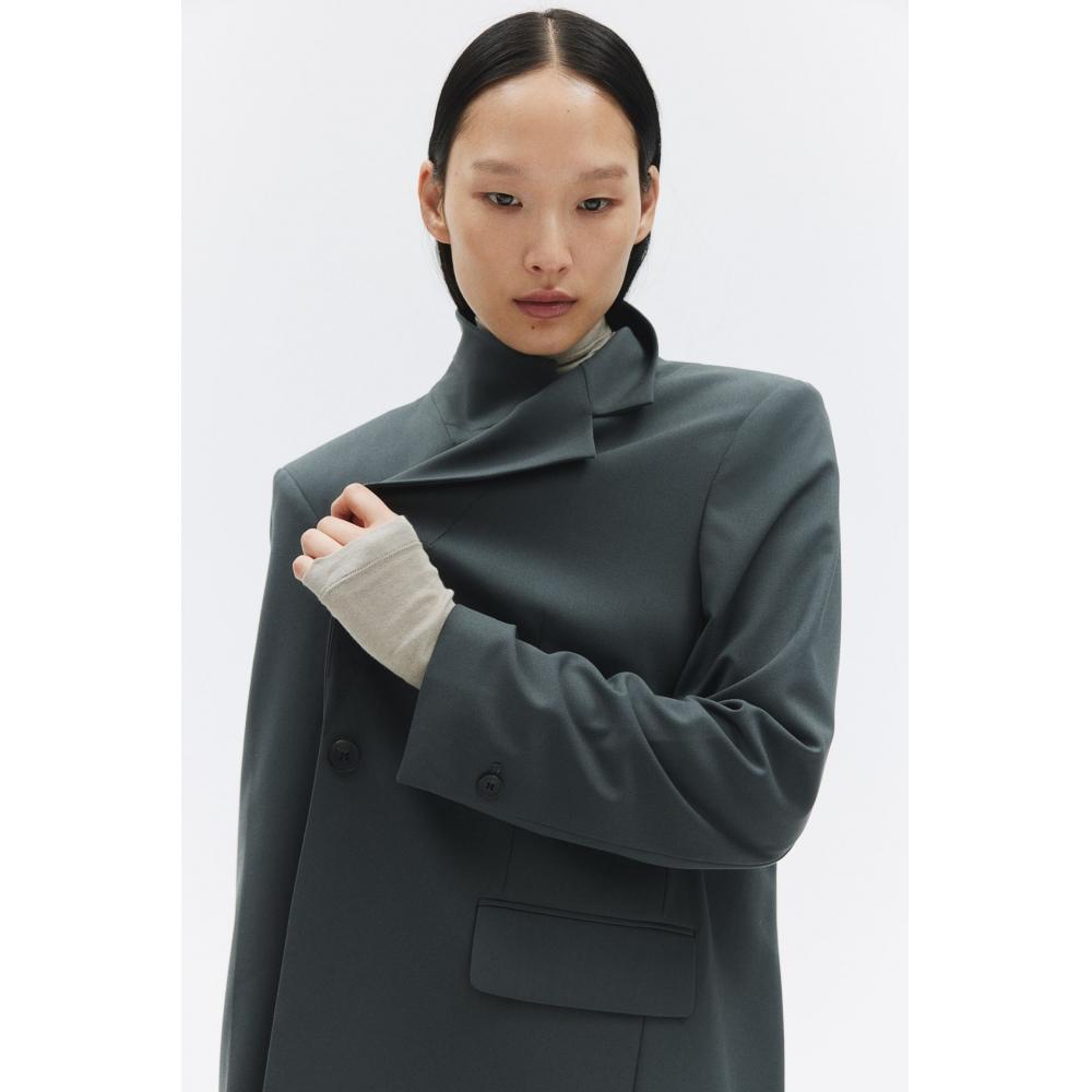 

H M Single Breasted Jacket Dark Grey Green